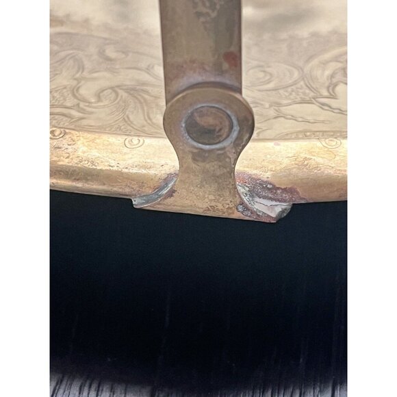 Bard's Brass LID 10-1/2" Plate W Etched Moveable Handle Dish Tray Pattina - Picture 14 of 14